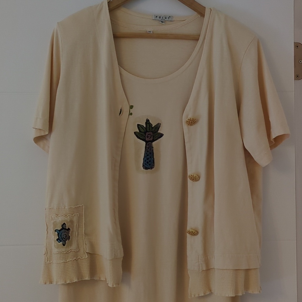 Blue Fish style Vintage 2 piece set maxi tankless dress & short sleeves cardigan